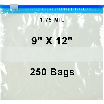 9X12 inches Slide Seal Bags No Leak w/ White Block 1.75 Mil LDPE